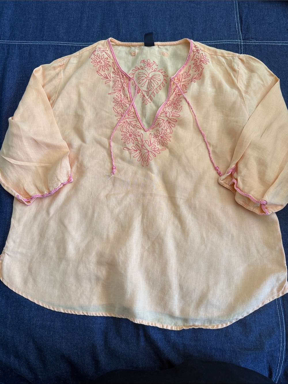 GAP Peach Tunic with Pink Floral Embroidery
